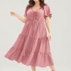 Plain Ruched Drawstring Pocket Ruffle Tiered Dress