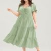 Plain Ruched Drawstring Pocket Ruffle Tiered Dress