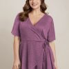 Plain Surplice Neck Tie Side Asymmetrical Hem T-shirt