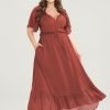 Solid Striped Notched Ties Up Pocket Flutter Maxi Dress