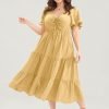 Plain Ruched Drawstring Pocket Ruffle Tiered Dress