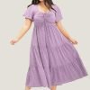 Polka Dot Drawstring Ruffle Tiered Ruched Pocket Midi Dress