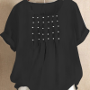 Women Causal Ruched Crew Neck Cotton And Linen Short Sleeve Summer Plain T-shirt