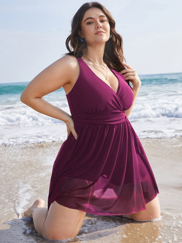 Solid Keyhole Round Neck Pocket Belted Flutter Dress