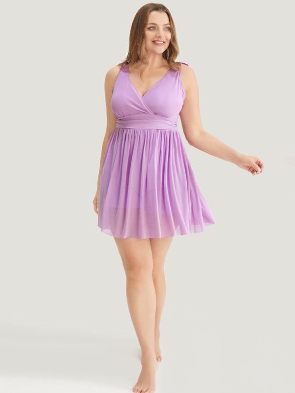 Solid Keyhole Round Neck Pocket Belted Flutter Dress