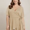 Plain Surplice Neck Tie Side Asymmetrical Hem T-shirt