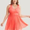 Solid Keyhole Round Neck Pocket Belted Flutter Dress