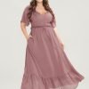 Solid Striped Notched Ties Up Pocket Flutter Maxi Dress