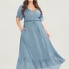 Solid Striped Notched Ties Up Pocket Flutter Maxi Dress