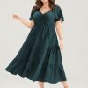 Plain Ruched Drawstring Pocket Ruffle Tiered Dress
