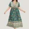 Bandana Surplice Neck Pocket Belted Flutter Hem Maxi Dress