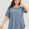 Plain Round Neck Button Detail Waffle Knit Tee