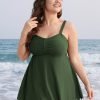 Ruched Scalloped Trim Adjustable Straps Tankini Top