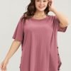 Plain Round Neck Button Detail Waffle Knit Tee
