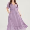 Solid Striped Notched Ties Up Pocket Flutter Maxi Dress