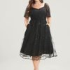 Moon And Star Sequin Detail Pocket Mesh Midi Dress