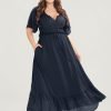 Solid Striped Notched Ties Up Pocket Flutter Maxi Dress