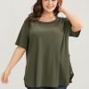 Plain Round Neck Button Detail Waffle Knit Tee