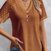 V Neck Buckle Polyester Cotton Casual Blouse