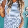Striped Print Lace Paneled Tank Top